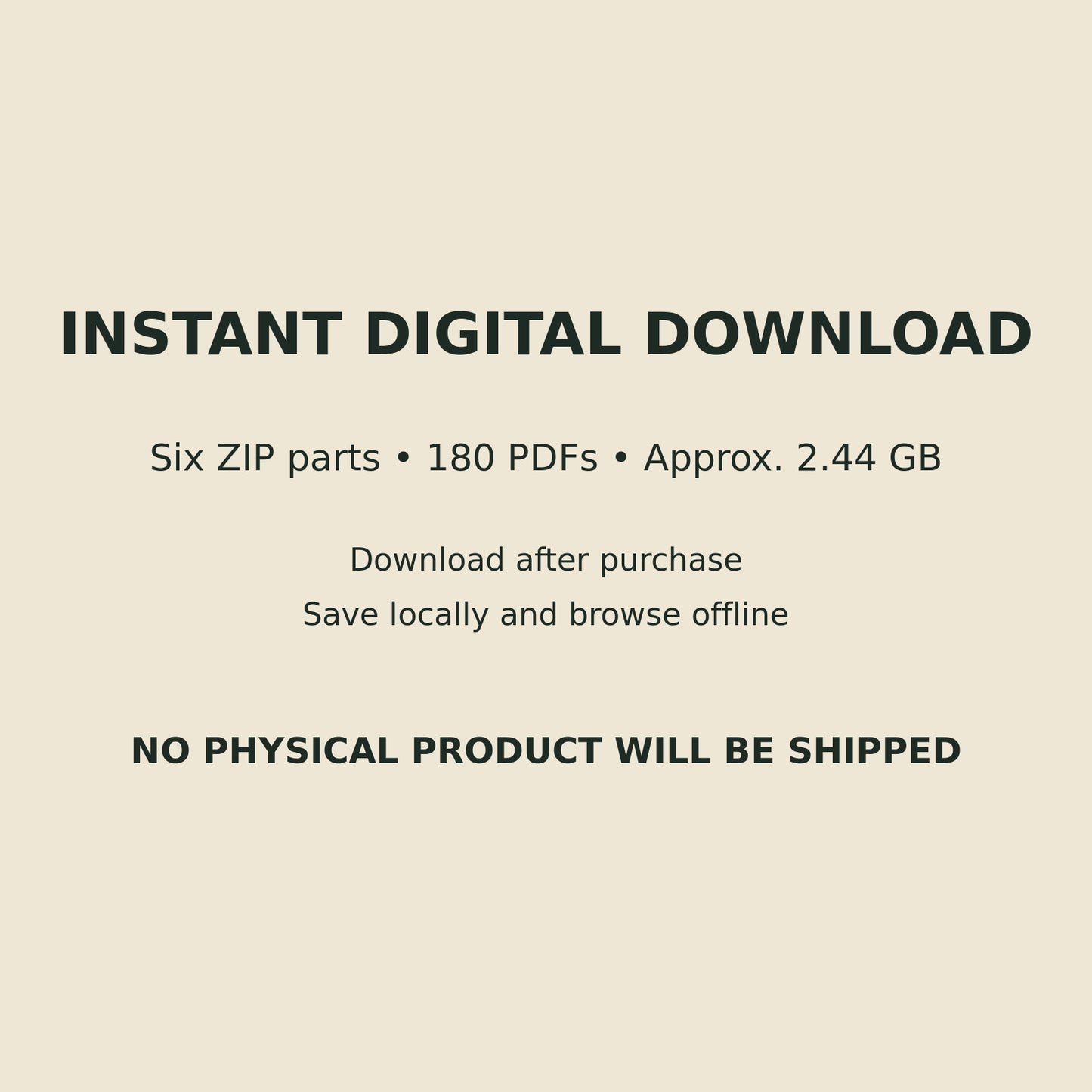 Six-part instant digital download information for the 180 PDF bundle