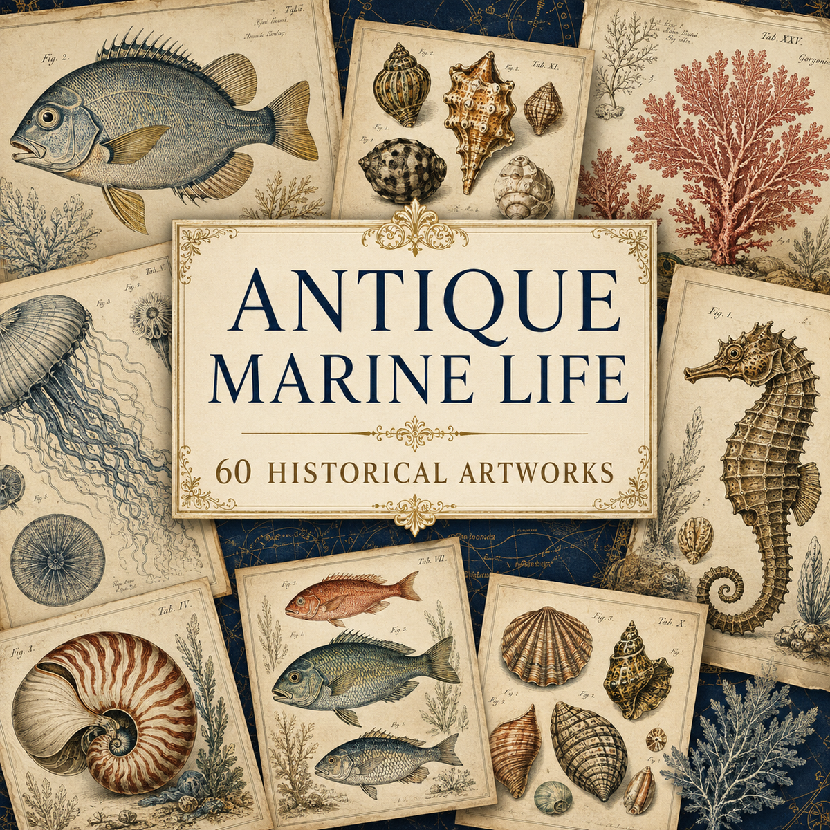 Antique Marine Life Illustrations: 60 Historical Artworks digital collection cover