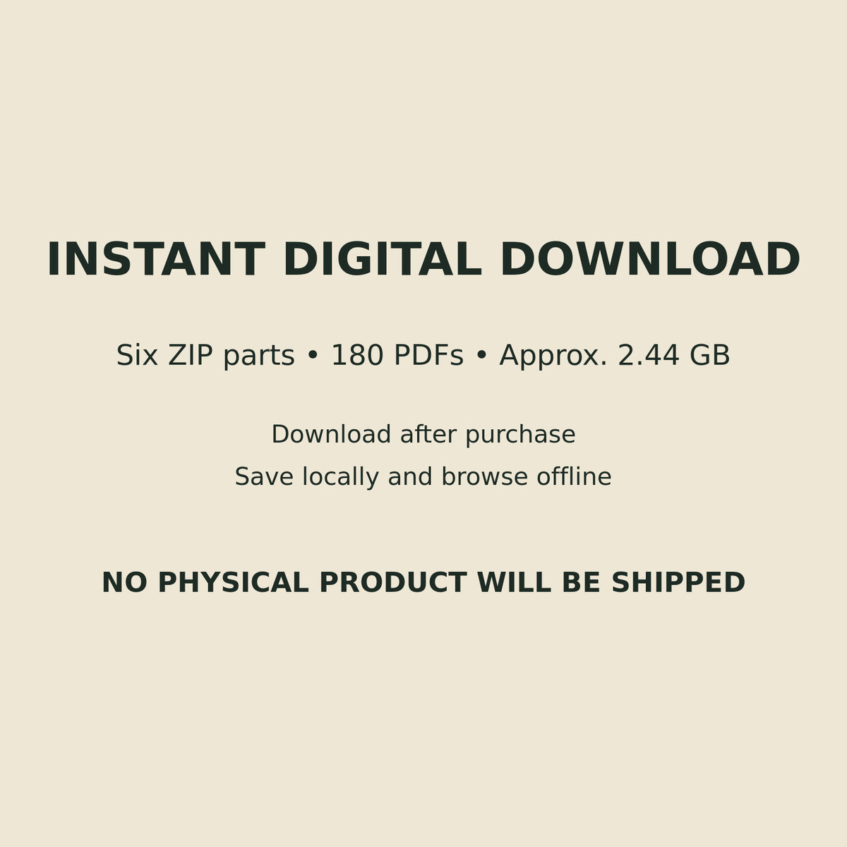 Six-part instant digital download information for the 180 PDF bundle