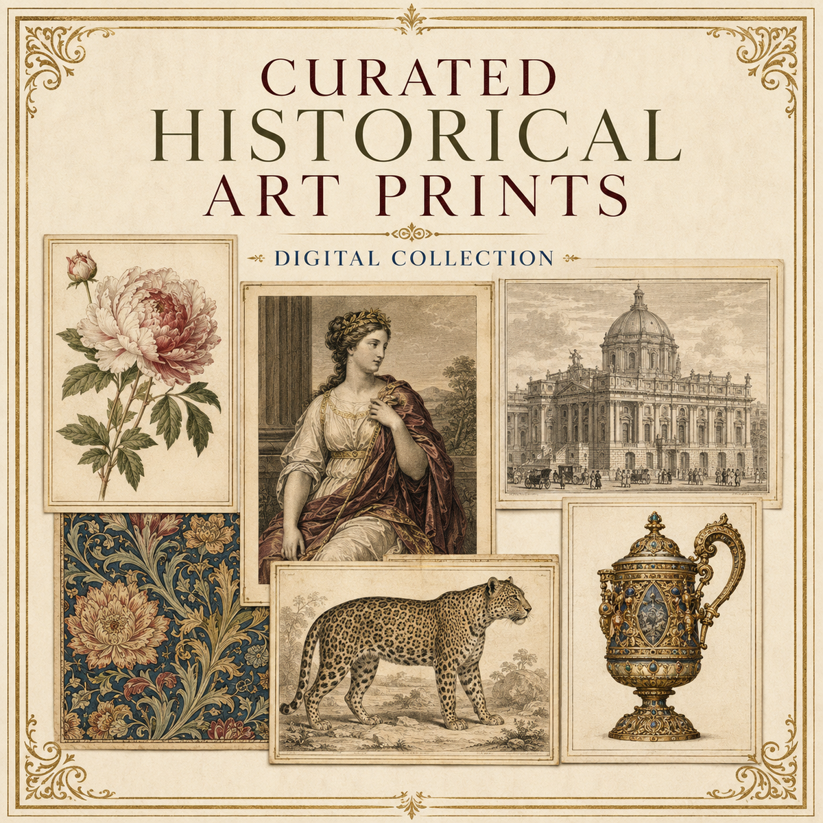 Curated Historical Art Prints digital collection cover with varied historical subjects