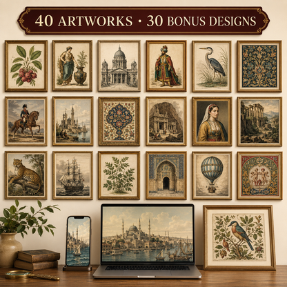 Overview of 40 varied historical artworks and 30 bonus digital designs
