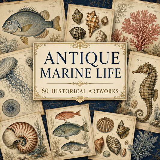 Antique Marine Life Illustrations: 60 Historical Artworks digital collection cover