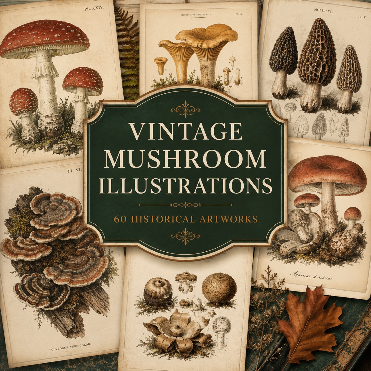 Vintage Mushroom Illustrations: 60 Historical Artworks – Digital Collection cover