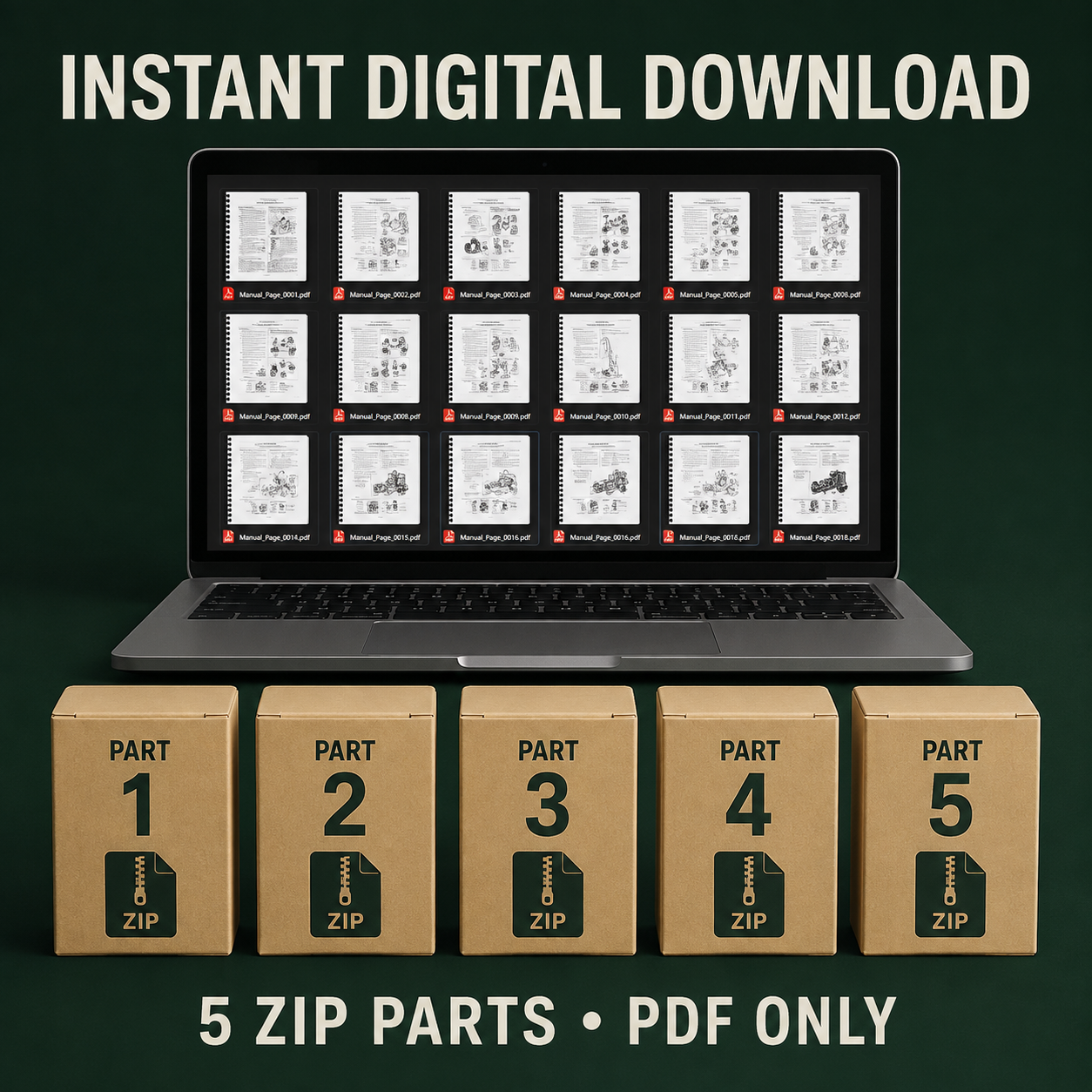 Five ZIP parts instant digital download