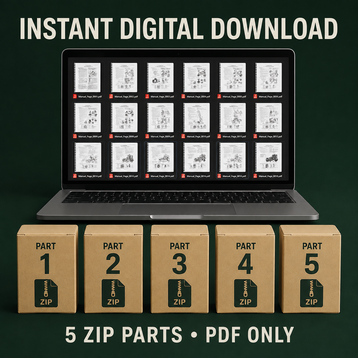 Five ZIP parts instant digital download