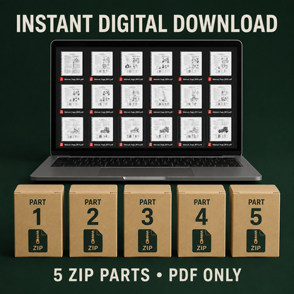 Five ZIP parts instant digital download