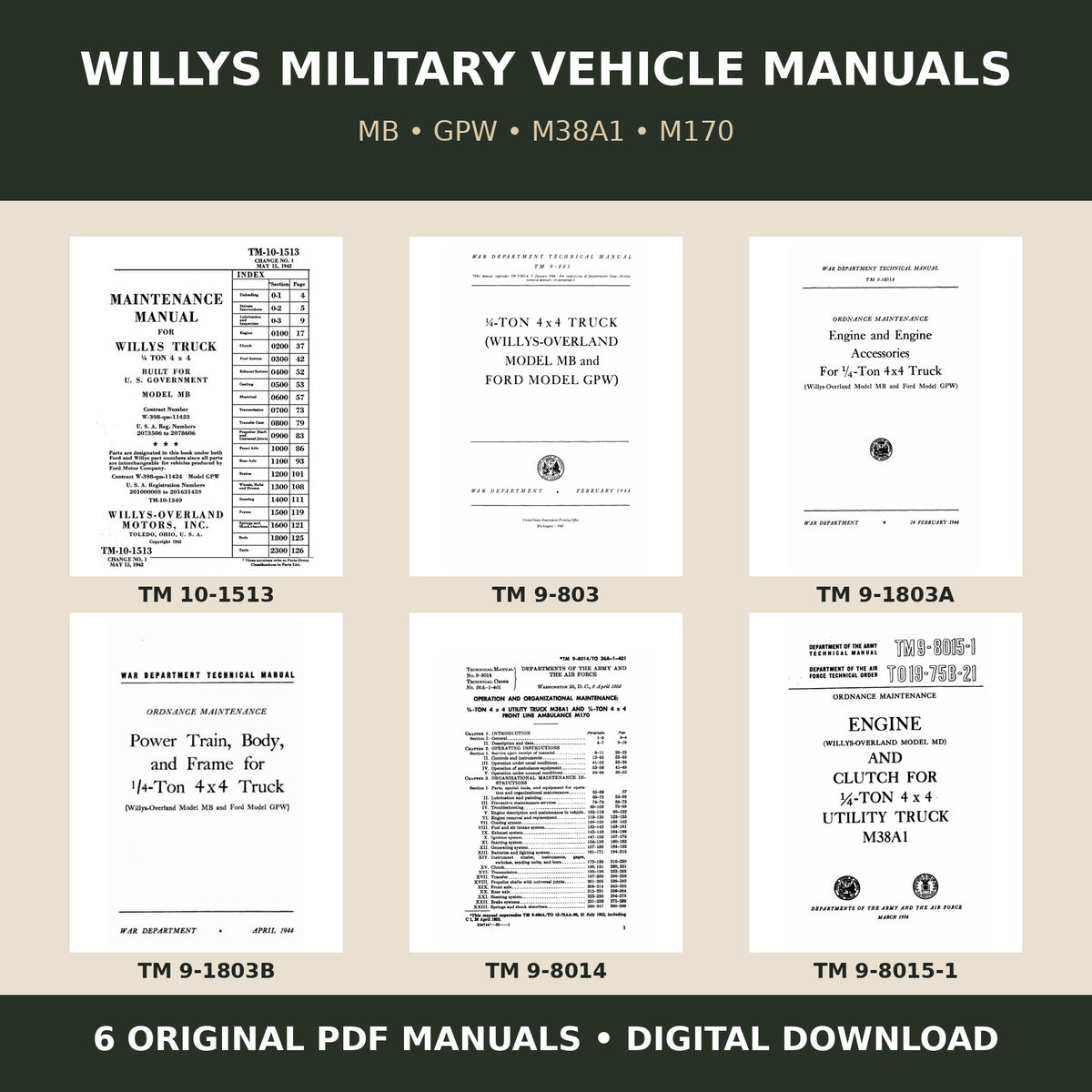 Willys military vehicle manuals 6 PDF digital bundle