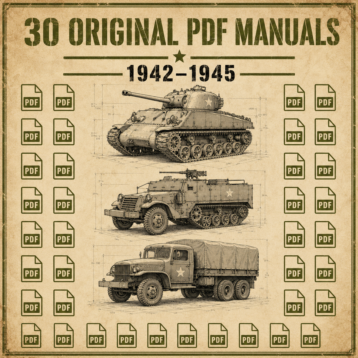 30 original PDF vehicle manuals from 1942 to 1945